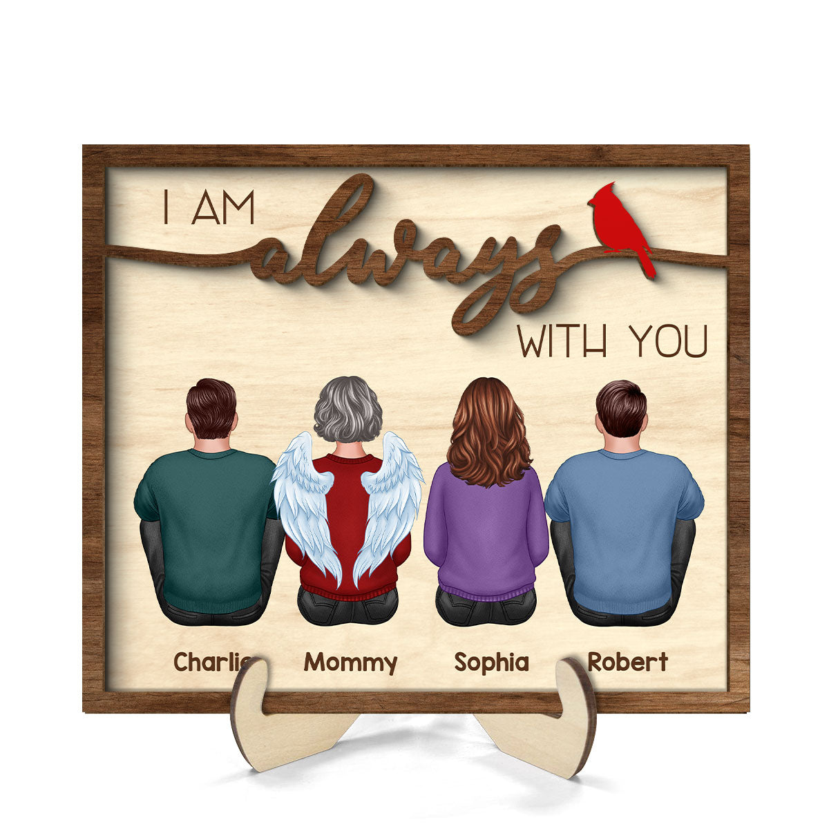 Always With You Family Memorial Cardinal Remembrance Keepsake Sympathy Gift Personalized 2-Layer Wooden Plaque