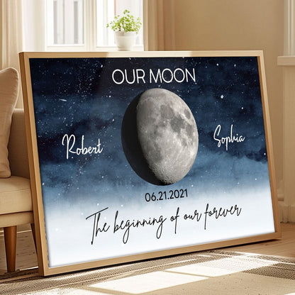 Starry Night Love Story Couple Custom Moon Phase Anniversary Date Personalized Poster, Anniversary Gift, Wedding Gift For Couple