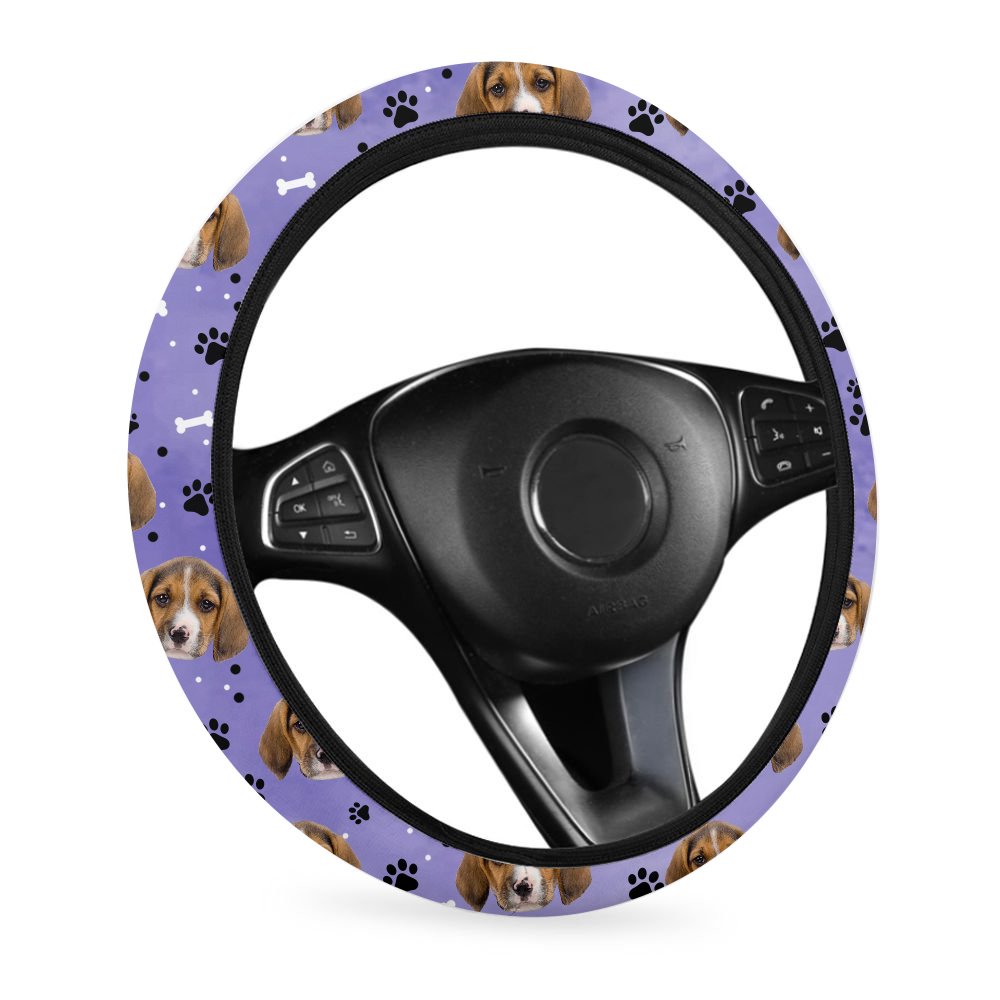 Pet Lovers - Custom Face With Paws Dog Cat - Personalized Car Steering Wheel Cover - The Next Custom Gift
