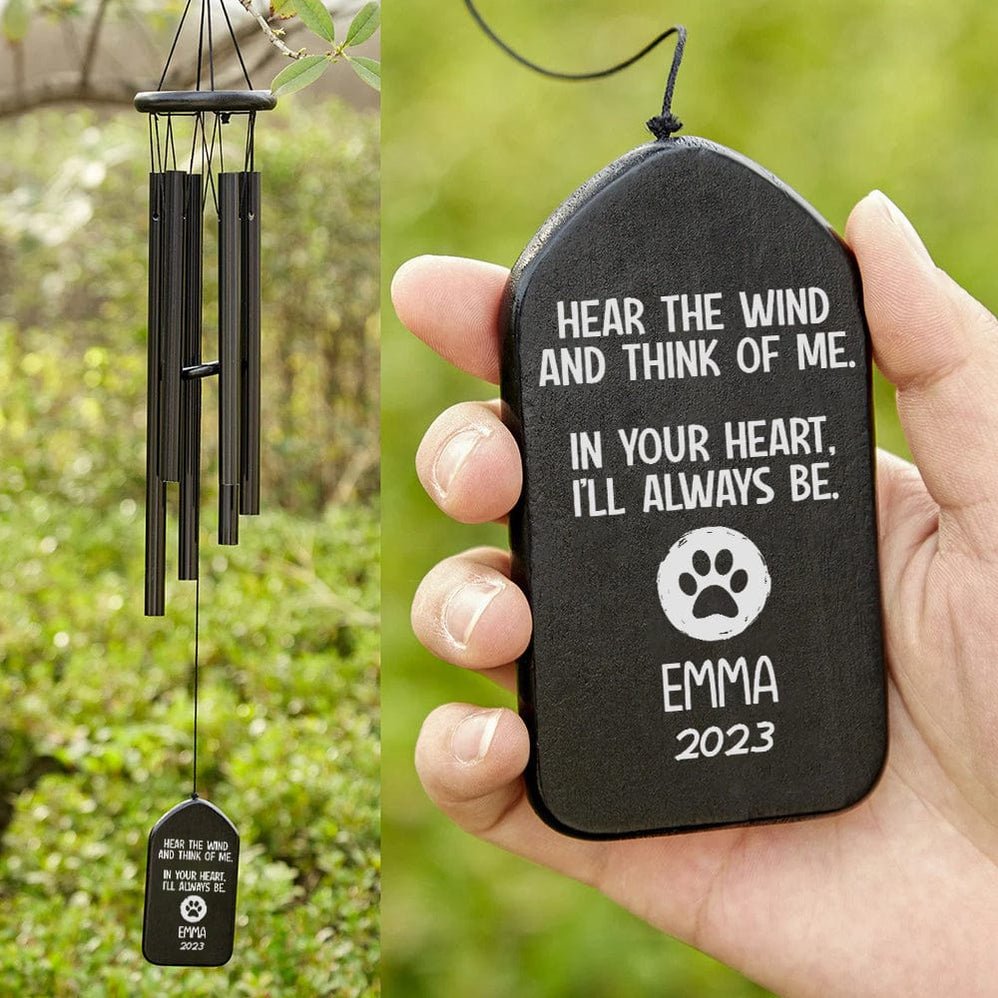 Pet Lovers - Hear The Wind And Think Of Me Dog Cat Memorial - Personalized Wind Chimes - The Next Custom Gift