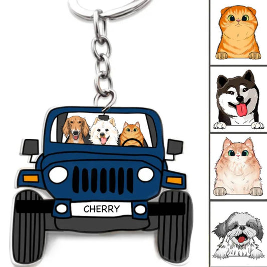 Pet Lovers - Off Road Dog Cats Keychain Double Sided Design - Personalized Acrylic Keychain (VT) - The Next Custom Gift