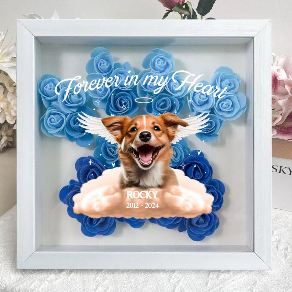 Pet Lovers - Pet Loss Paw Print - Personalized Flower Shadow Box - The Next Custom Gift