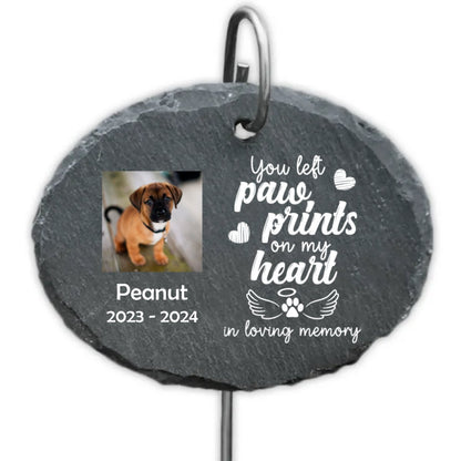 Pet Lovers - You Left Pawprints On My Hearts - Personalized Pet Memorial Garden Slate With Hook (HJ) - The Next Custom Gift