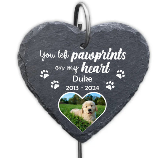 Pet Lovers - You Left Pawprints On My Hearts - Personalized Pet Memorial Garden Slate With Hook (HJ) - The Next Custom Gift