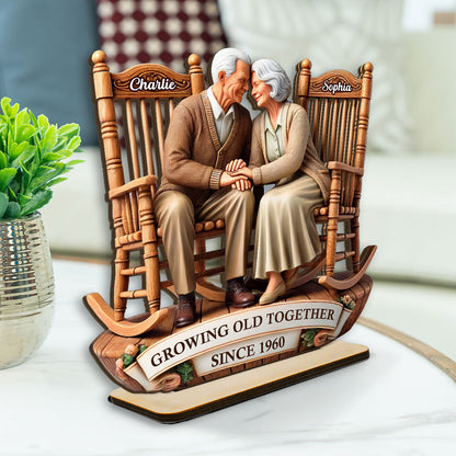 3D Effect Old Couple Sitting On Rocking Chairs Together Personalized Standing Wooden Plaque, Heartfelt Mother's Day Gift For For Her, For Wife