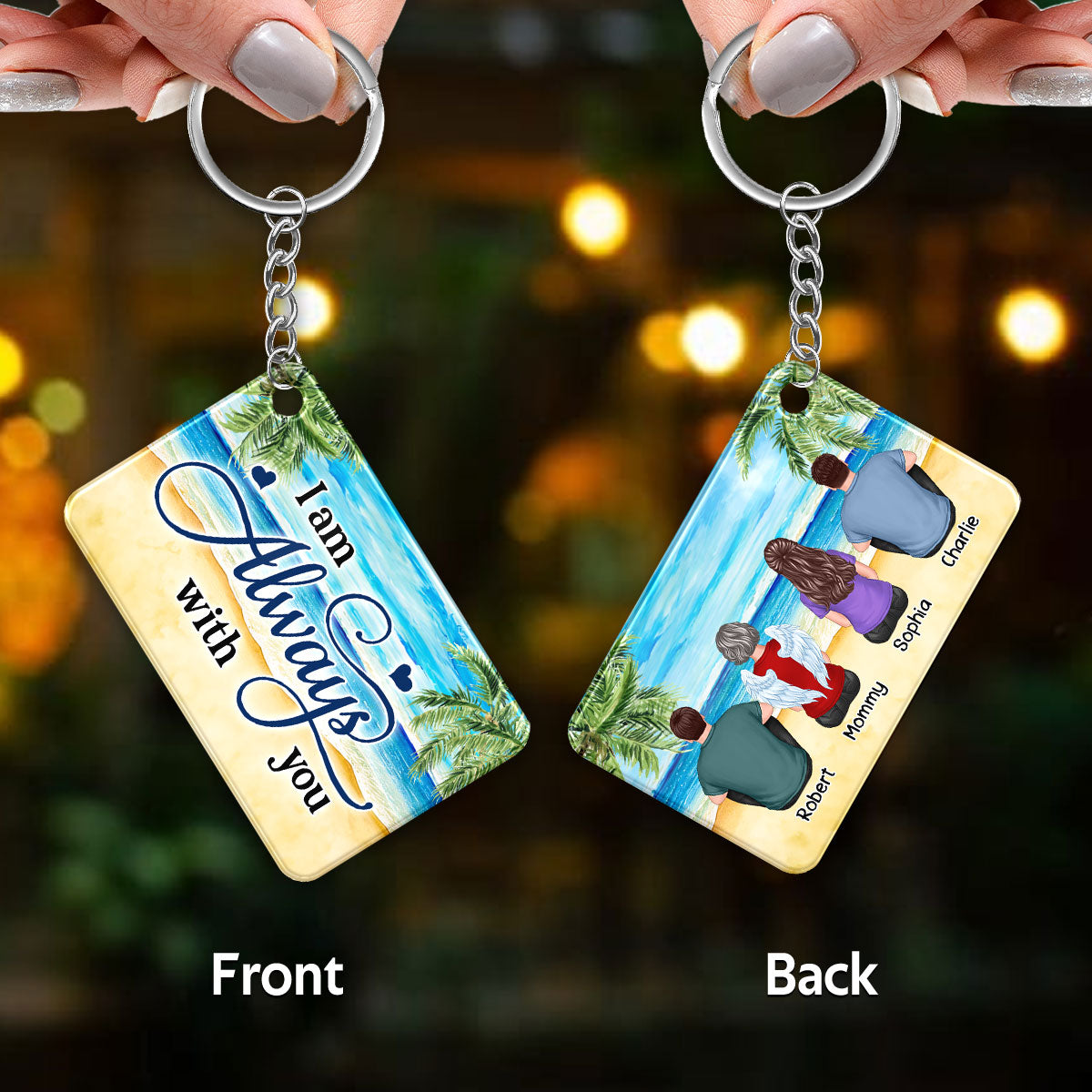 Family Memorial At Beach Palm Tree Remembrance Gift Personalized Acrylic Keychain