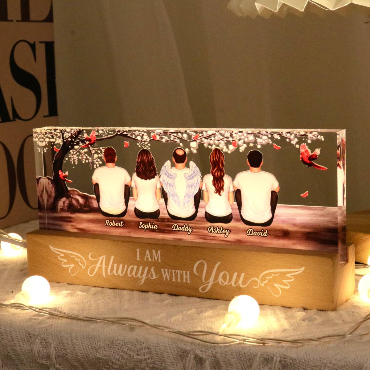Always With You Blossom Tree Personalized Acrylic Block Plaque LED Night Light, Memorial Remembrance Sympathy Gift