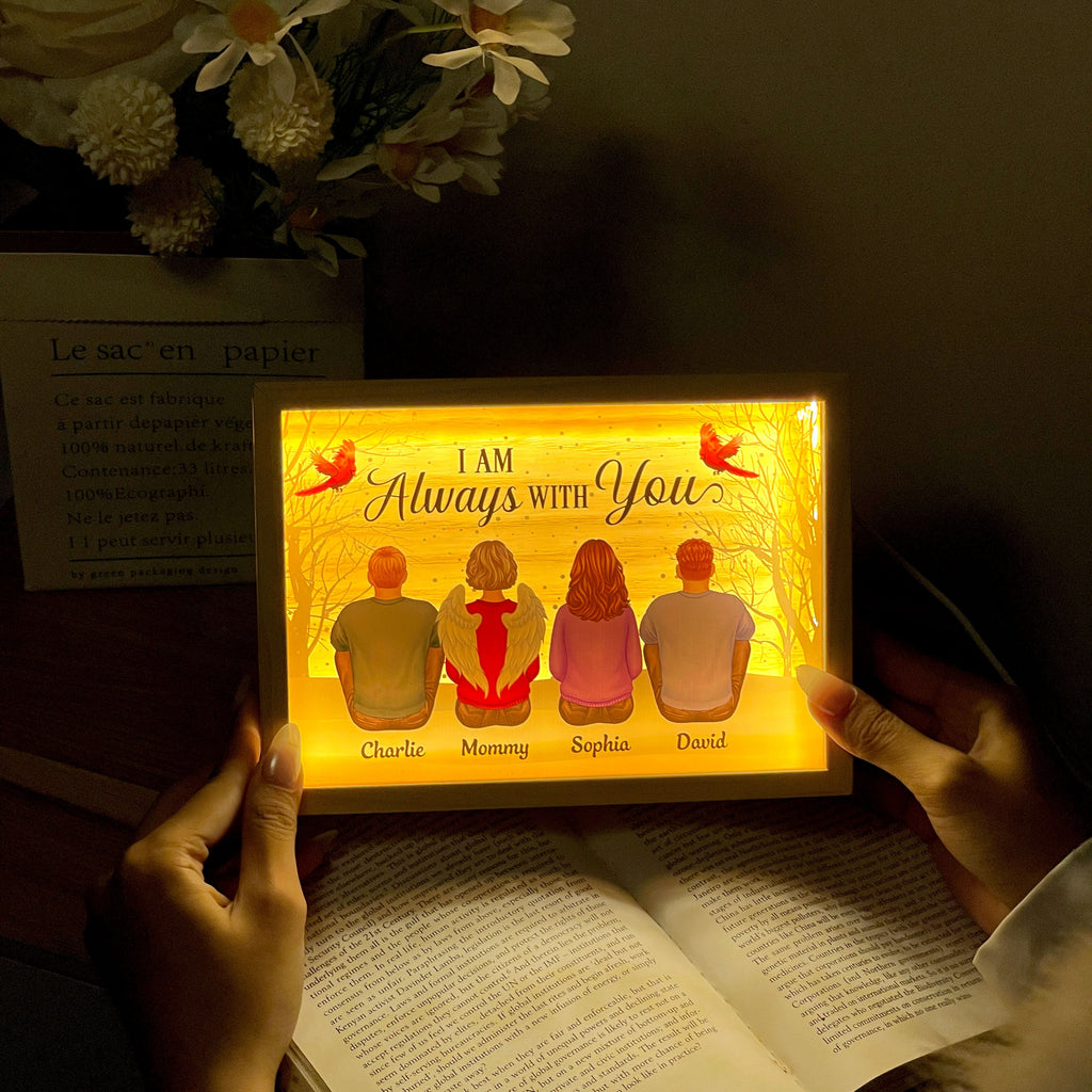 Always With You Family Dad Mom Kids Dogs Cats Snow Memorial Remembrance Sympathy Gift Personalized Wooden Frame Light Box