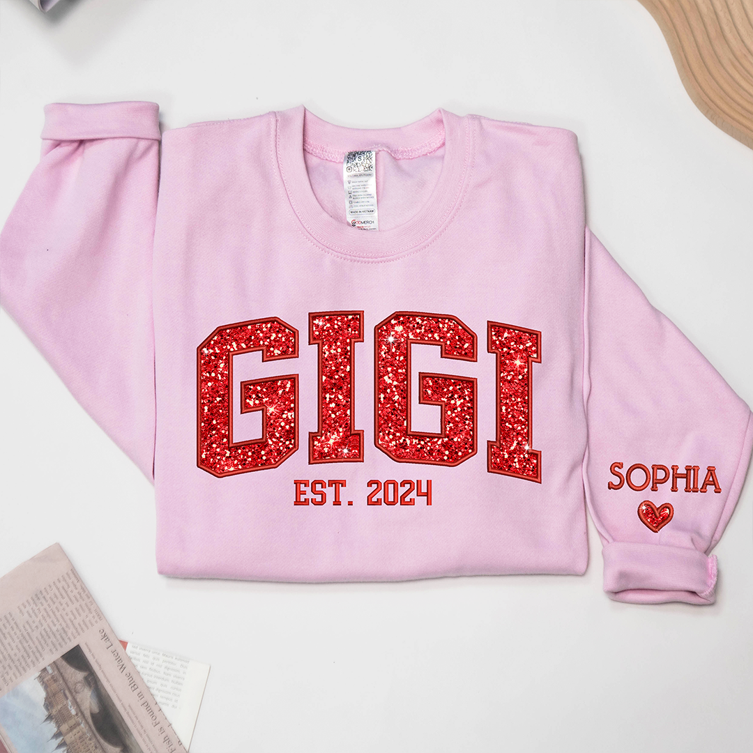 Gigi Glitter Red Embroidered And GrandKids Sweatshirt