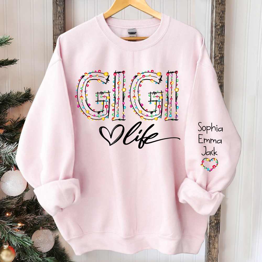 Personalized Gigi life light And Grandkids merry christmas Sweatshirt