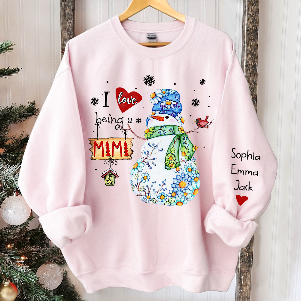 I love being mimi snowman flower And Grandkids Merry Christmas Sweatshirt