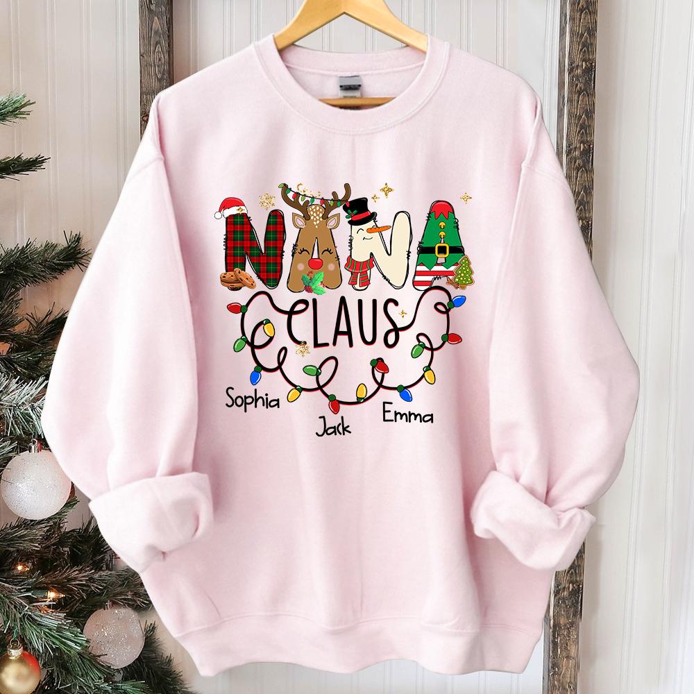 Personalized Nana claus With Grandkids Merry Christmas Sweatshirt