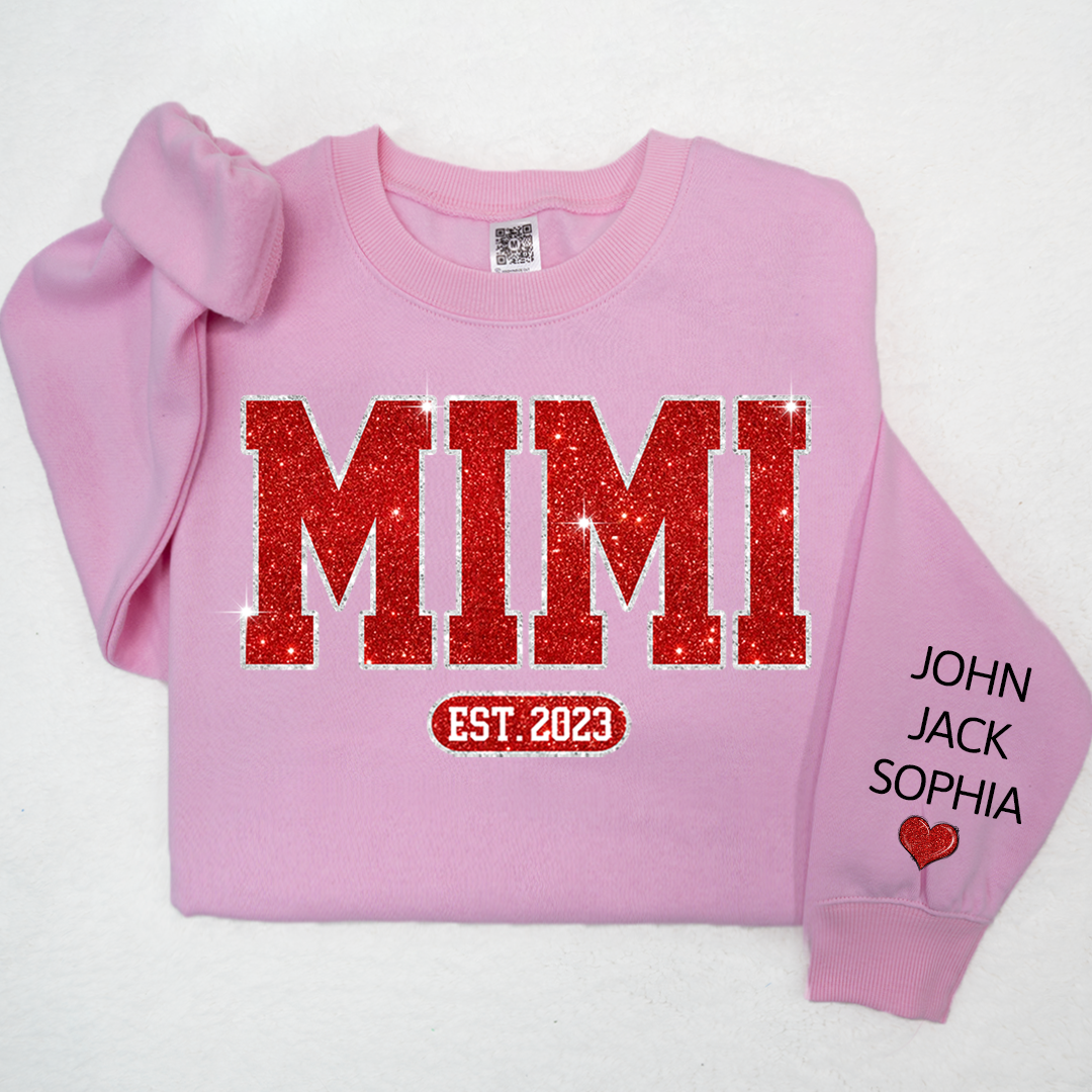 Glitter Custom Name Mimi Nana Grandma Est And Kids Sweatshirt