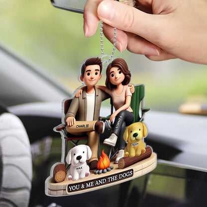 Camping Couple You Me And The Dog Cats Personalized Acrylic Car Hanger Ornament, Heartfelt Gift For Couple, For Dog Lovers, Cat Lovers, Pet Lovers