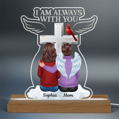 Always With You Family Memorial Keepsake People Sitting Under Cross Personalized Acrylic Plaque With LED Night Light