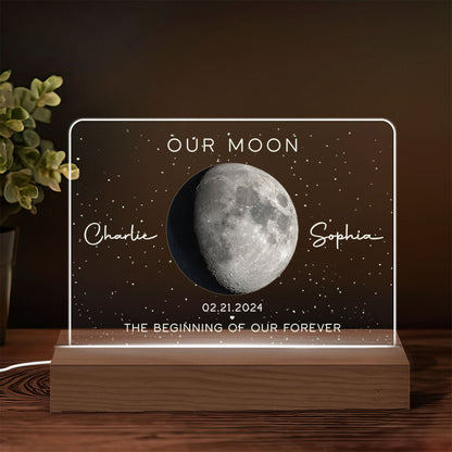 Our Moon Couple Gift Moon Phase Art Anniversary Gift For Him Gift For Her Personalized Acrylic Plaque With LED Night Light