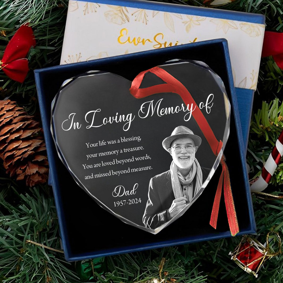 Custom Photo Memorial Ornament, Dad Mom Remembrance Christmas Ornament, Memorial Day Heart Glass Ornament, Mom Loss, Loss of Father Gift