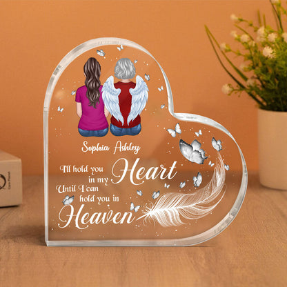 Hold You In My Heart Feather Memorial Personalized Heart Acrylic Plaque