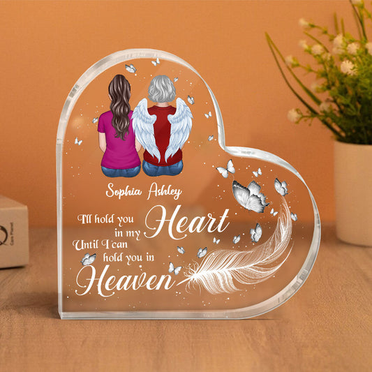 Hold You In My Heart Feather Memorial Personalized Heart Acrylic Plaque