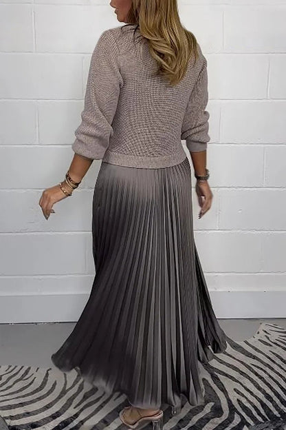 Women's solid color Long Sleeve Jumper & Pleated Bottom Dress Fashion Trends