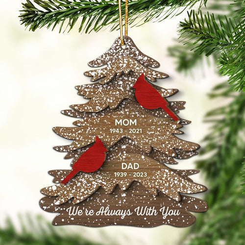 Cardinals Always With You Memorial Christmas Personalized 2-Layer Wooden Ornament, Christmas Decor, Sympathy Gift, Remembrance Gift