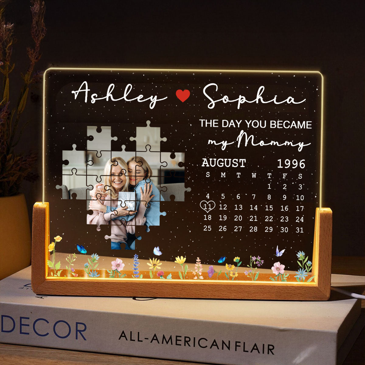 The Day You Became My Mom Grandma Upload Photo Puzzle Calendar Personalized U-Base Acrylic LED Night Light