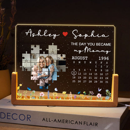The Day You Became My Mom Grandma Upload Photo Puzzle Calendar Personalized U-Base Acrylic LED Night Light
