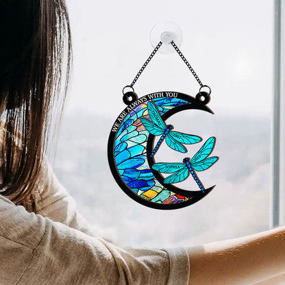 Dragonfly Memory Moon Personalized Window Hanging Suncatcher Ornament, Sympathy Gift For Loved Ones