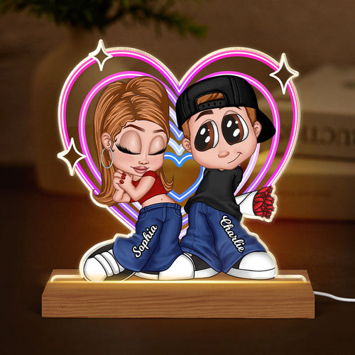 Y2K Couple Retro Heart Personalized Acrylic LED Night Light, Anniversary Gift,  Gift for Him for Her