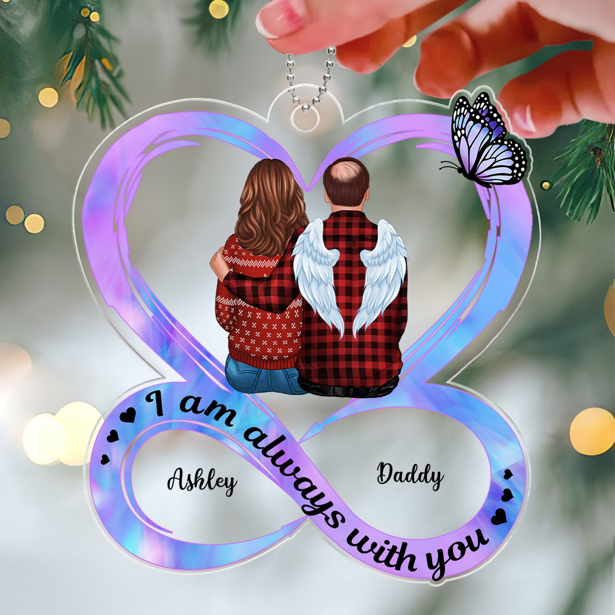 Heart Infinity Family Memorial Sitting Back View Personalized Acrylic Ornament