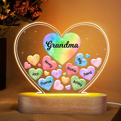 Grandma Mom Hearts In Heart Personalized Acrylic Heart LED Night Light