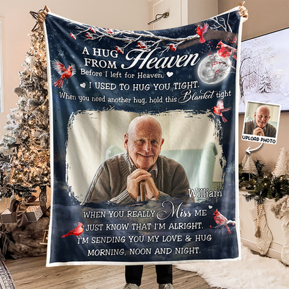 Custom Photo A Hug From Heaven Memorial - Personalized Photo Blanket - Gifts For Memorial, Gift For Loss, Mourning Gift