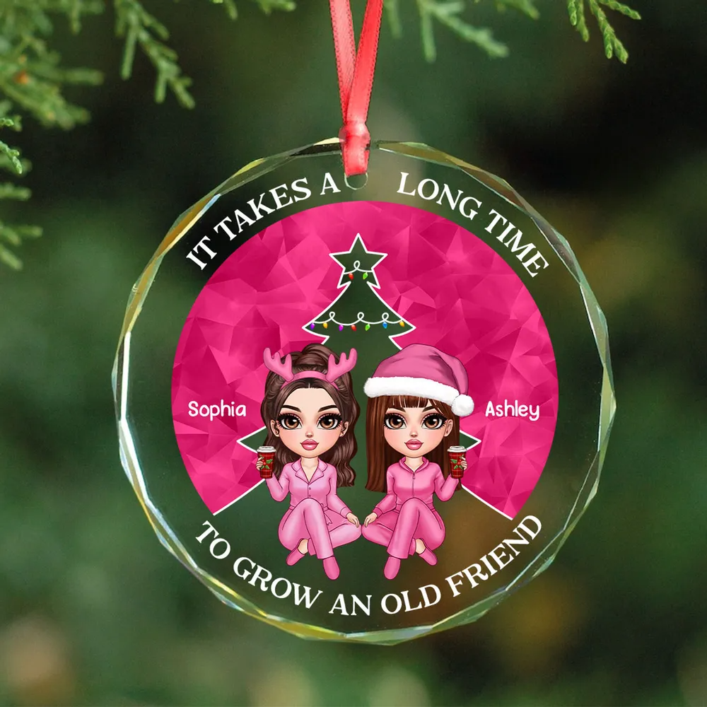 Pink Christmas Besties Sister Christmas Tree Personalized Acrylic Ornament