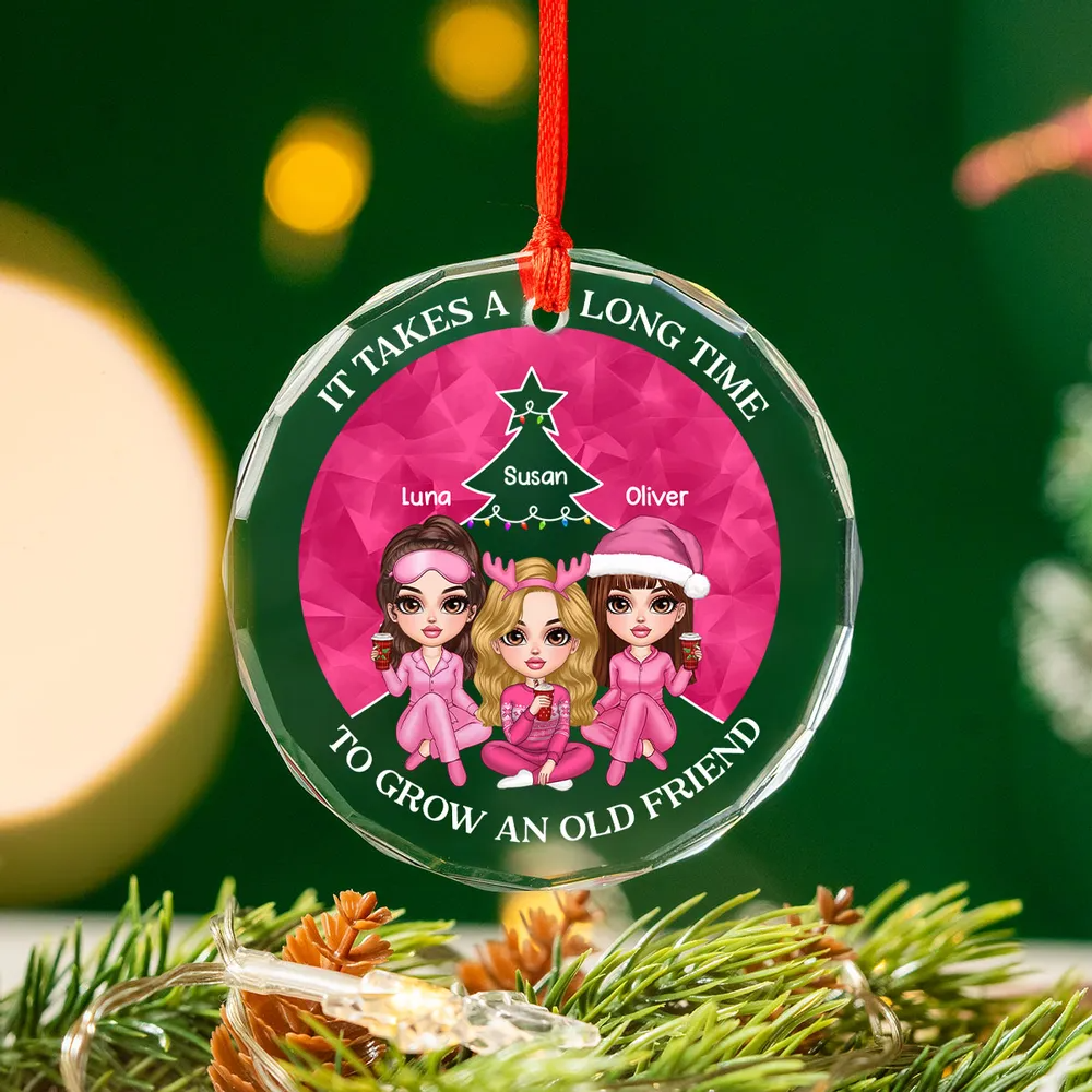 Pink Christmas Besties Sister Christmas Tree Personalized Acrylic Ornament