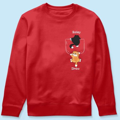 Cute Naughty Cat Climbing Pocket Gift For Pet Lover Personalized Shirt