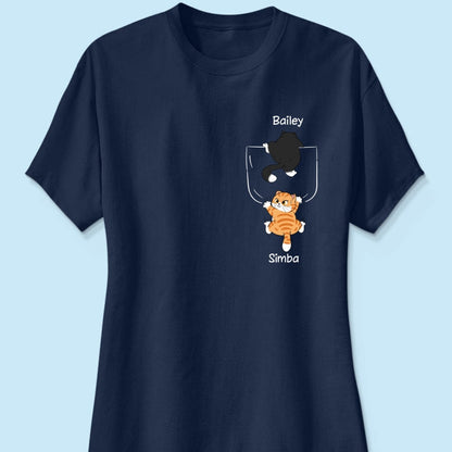 Cute Naughty Cat Climbing Pocket Gift For Pet Lover Personalized Shirt