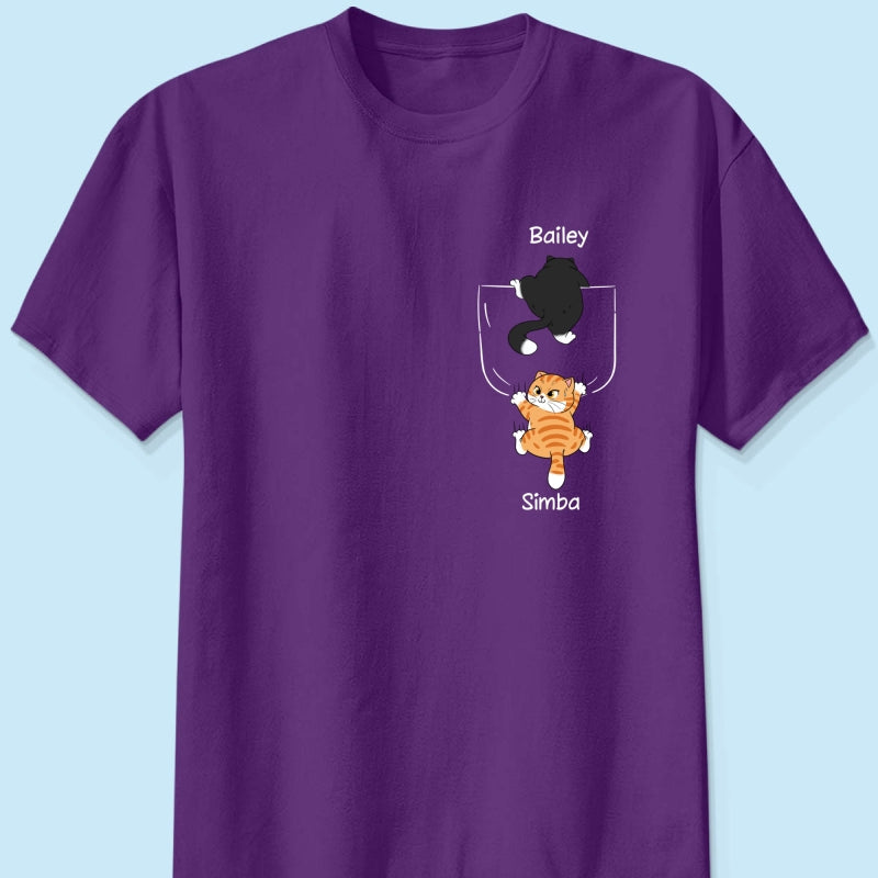 Cute Naughty Cat Climbing Pocket Gift For Pet Lover Personalized Shirt