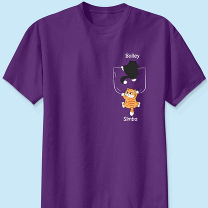 Cute Naughty Cat Climbing Pocket Gift For Pet Lover Personalized Shirt
