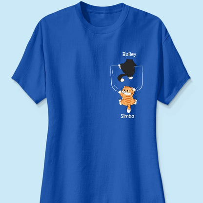 Cute Naughty Cat Climbing Pocket Gift For Pet Lover Personalized Shirt