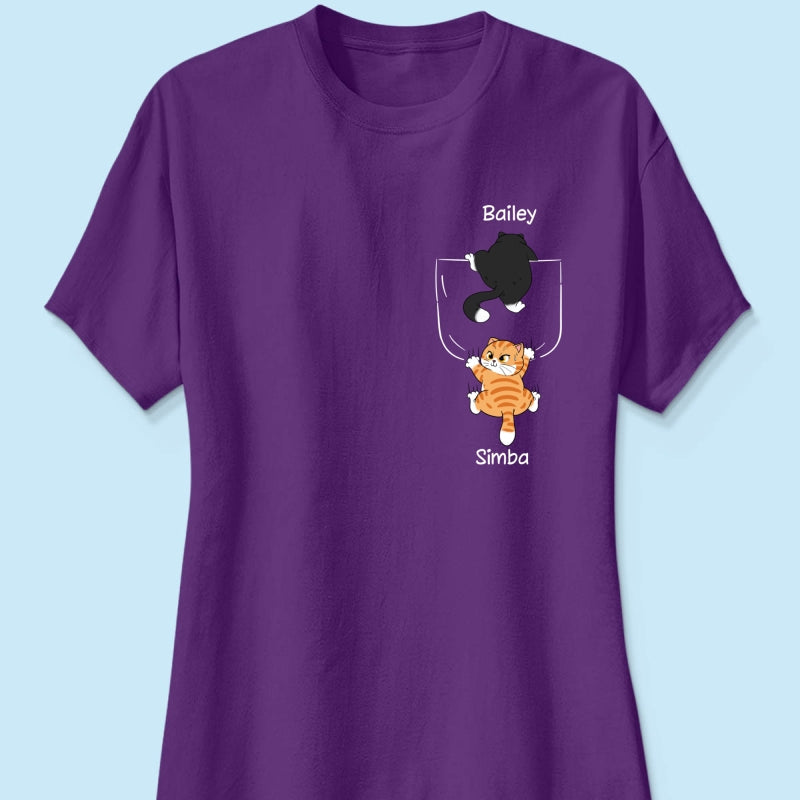 Cute Naughty Cat Climbing Pocket Gift For Pet Lover Personalized Shirt