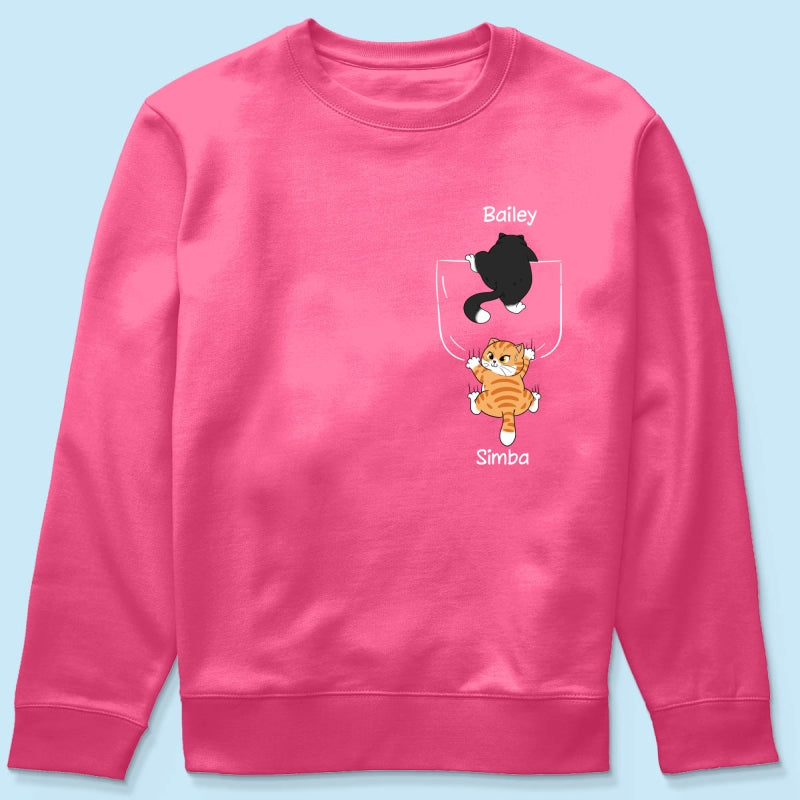 Cute Naughty Cat Climbing Pocket Gift For Pet Lover Personalized Shirt