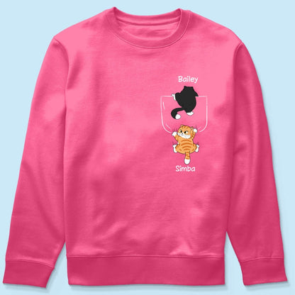 Cute Naughty Cat Climbing Pocket Gift For Pet Lover Personalized Shirt