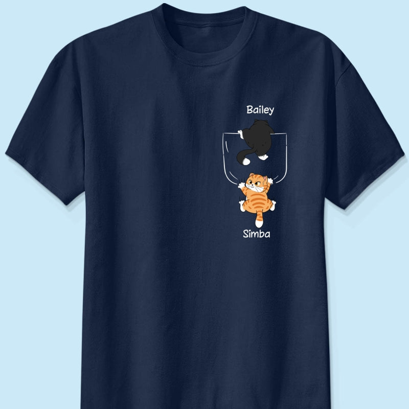 Cute Naughty Cat Climbing Pocket Gift For Pet Lover Personalized Shirt