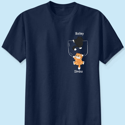 Cute Naughty Cat Climbing Pocket Gift For Pet Lover Personalized Shirt