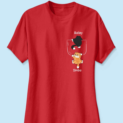 Cute Naughty Cat Climbing Pocket Gift For Pet Lover Personalized Shirt