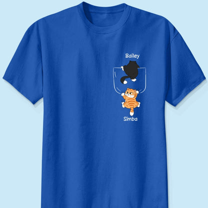 Cute Naughty Cat Climbing Pocket Gift For Pet Lover Personalized Shirt