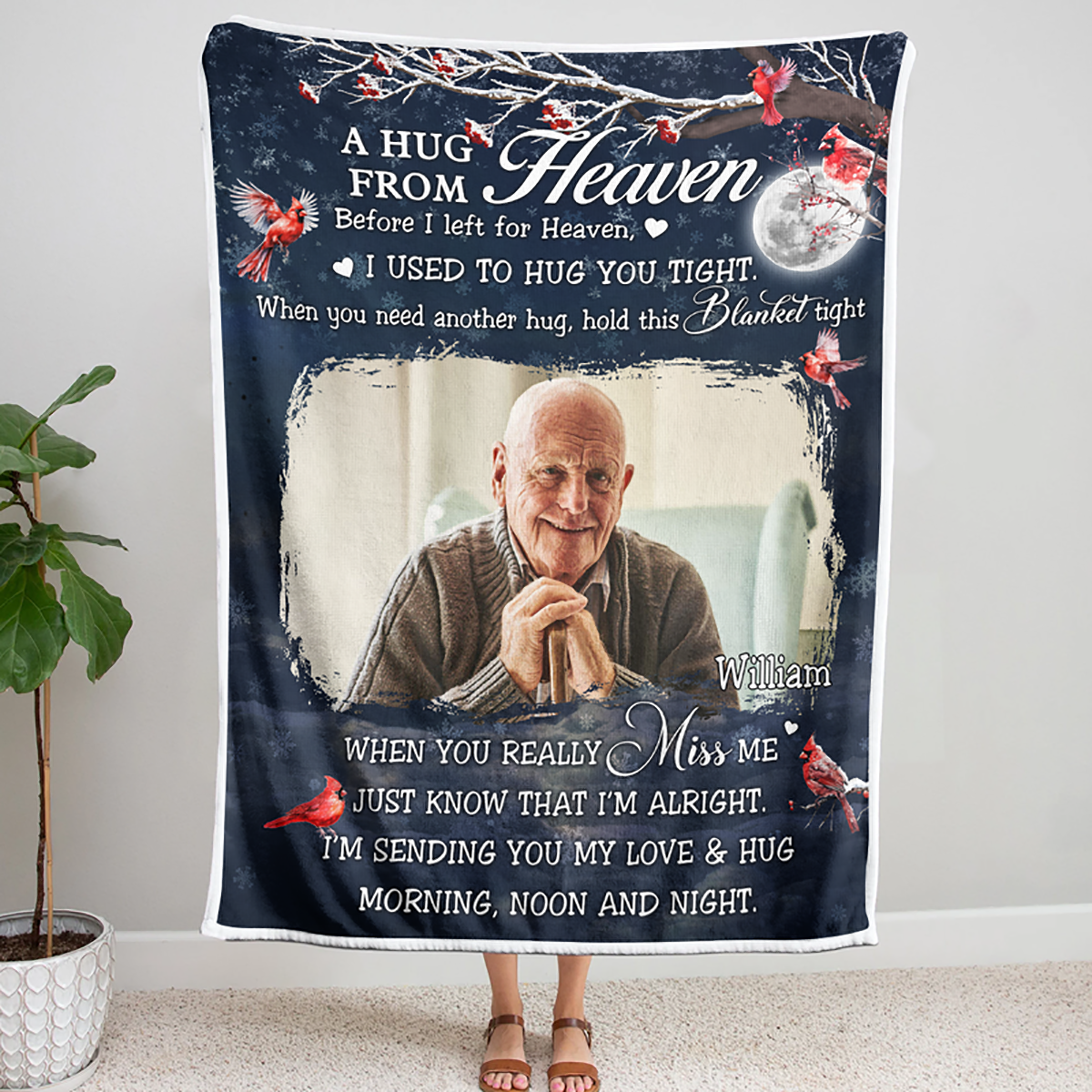 Custom Photo A Hug From Heaven Memorial - Personalized Photo Blanket - Gifts For Memorial, Gift For Loss, Mourning Gift