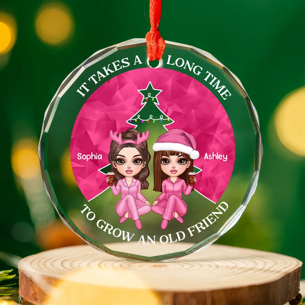 Pink Christmas Besties Sister Christmas Tree Personalized Acrylic Ornament