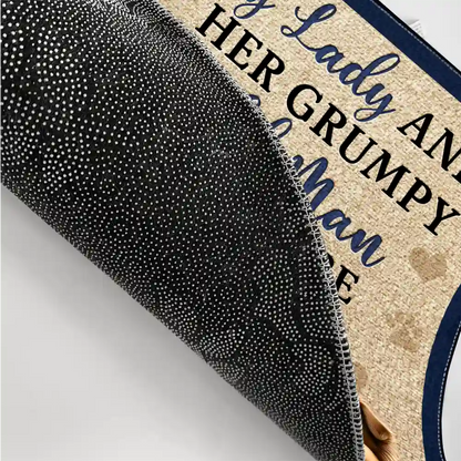 A Crazy Dog Lady And Her Grumpy Old Man Live Here New Version - Personalized Doormat