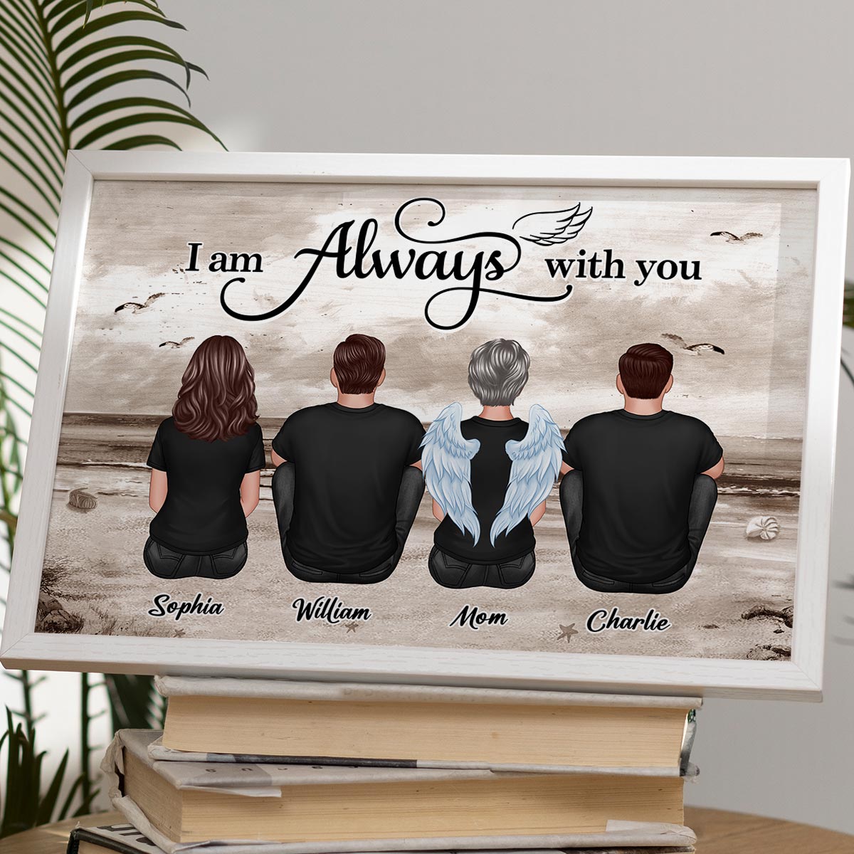 Always With You Family Sitting Retro Vintage Beach Landscape Memorial Personalized Horizontal Poster